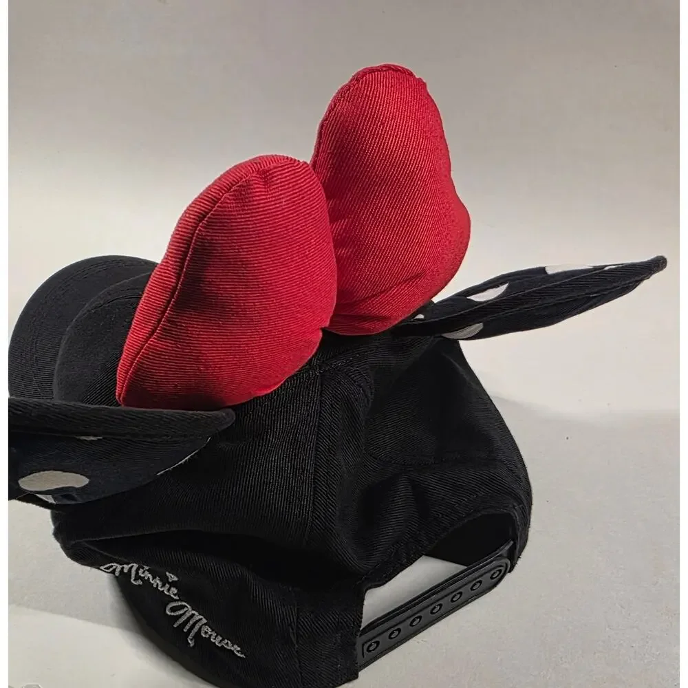 Disney Parks Minnie Mouse Ears Bow Baseball Cap Adult Black Red 57 60cm